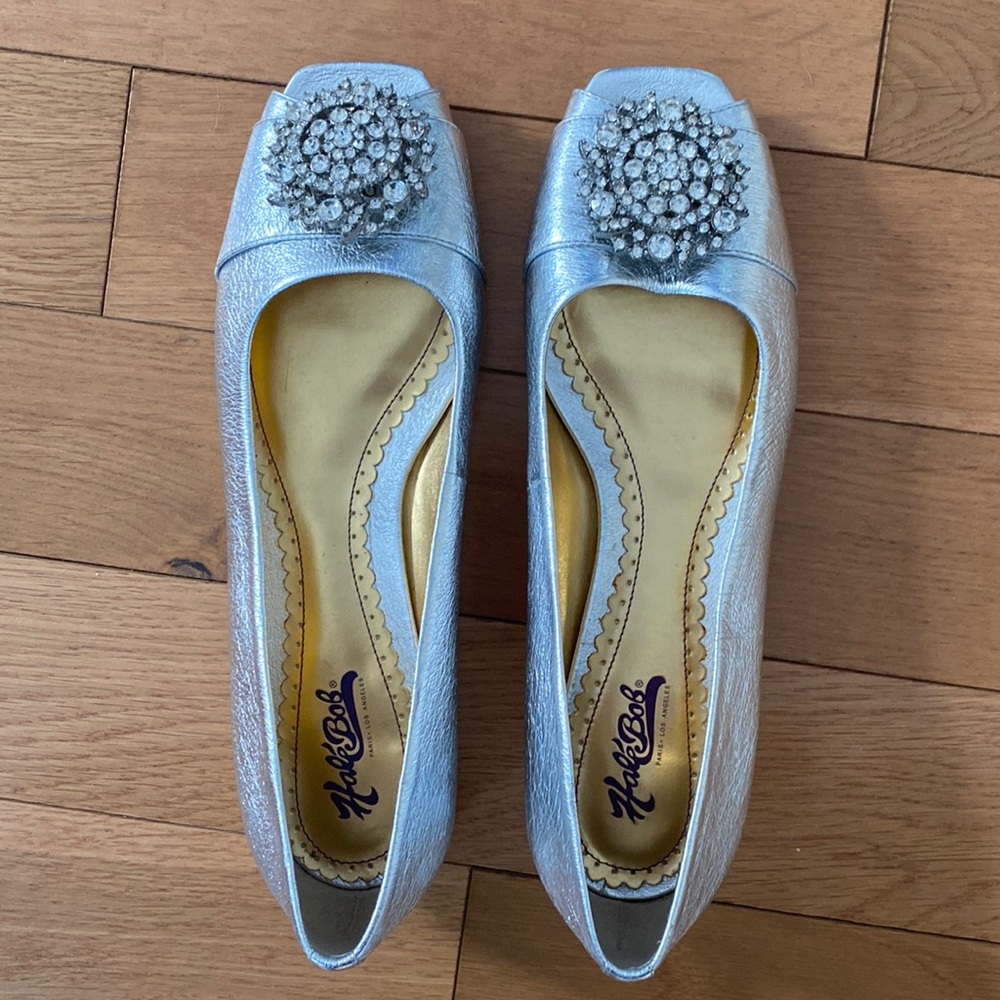 Halé Bob silver peep toe flats